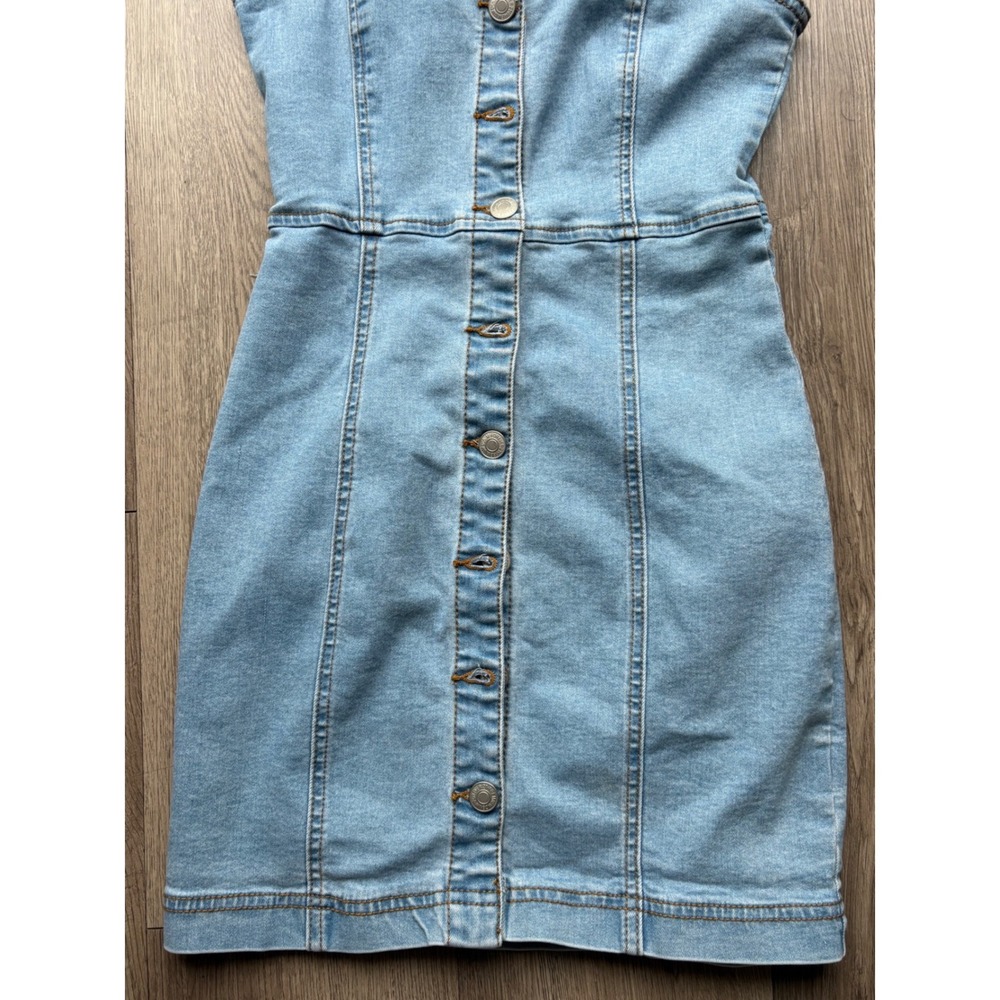 Forever 21 Light Wash Denim Button Down Mini Dress Blue Small Sleeveless 90s - Picture 10 of 10